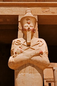 Hatshepsut - one of the rare female pharaohs of Egypt - as the Egyptian god of the dead Osiris.